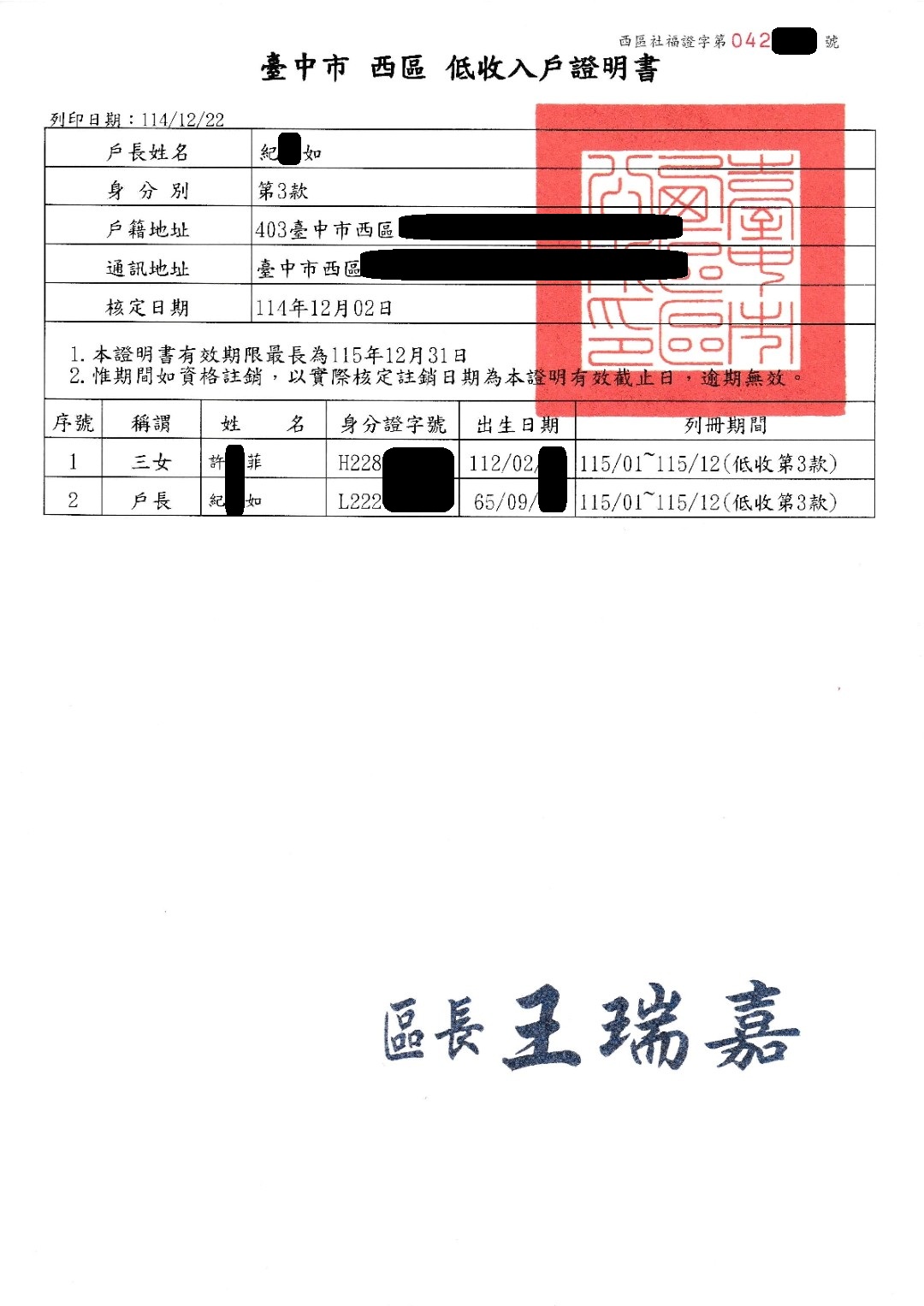 急難救助-低收入家庭獲得補助